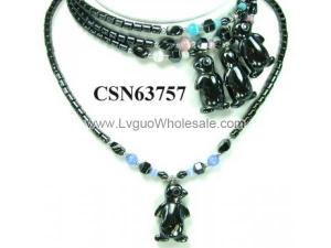 Colored Opal Beads Hematite Penguin Pendant Charm Choker Collar Necklace